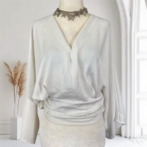 Asos White Cream Boho Wench Bell Sleeve Wrap Tie Boxy Wide Flowy Blouse US 6 / S